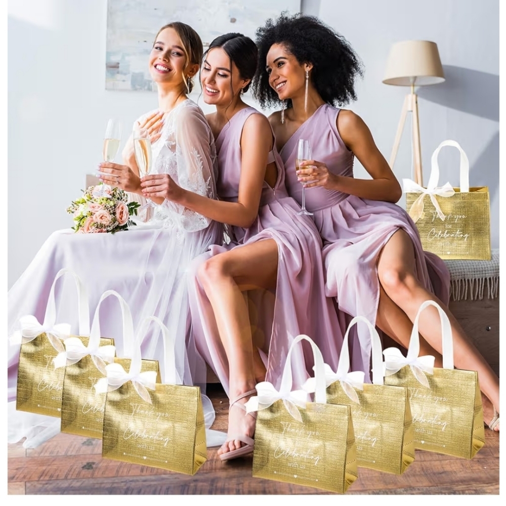 Elegant Gold Thank You For Celebrating With Us Gift Bags & Ribbon 25 Count - Picture 6 of 9